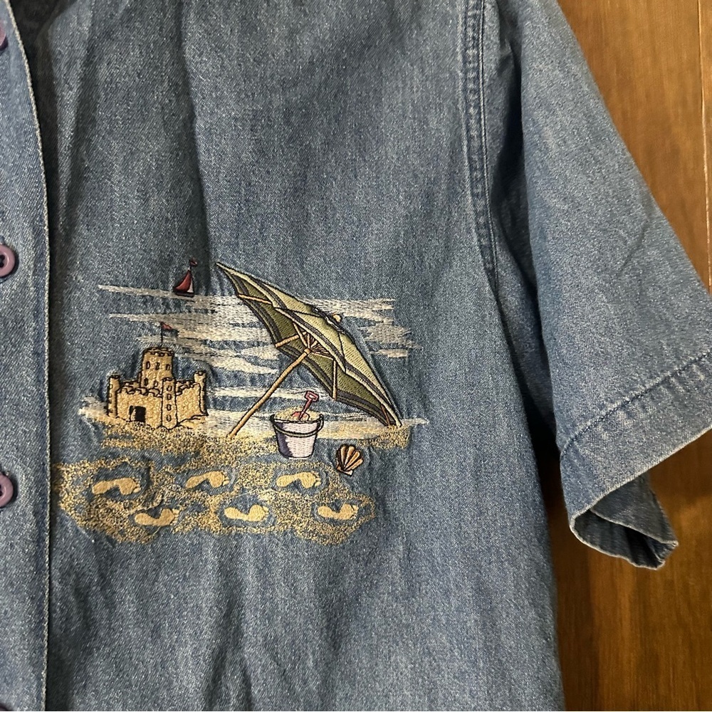 Tradition Country Collection Light Blue Nautical Beach Embroidered Shirt Sz M - Picture 4 of 12